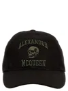 Alexander Mcqueen Cotton Twill Cap With Embroidery In Black Khaki