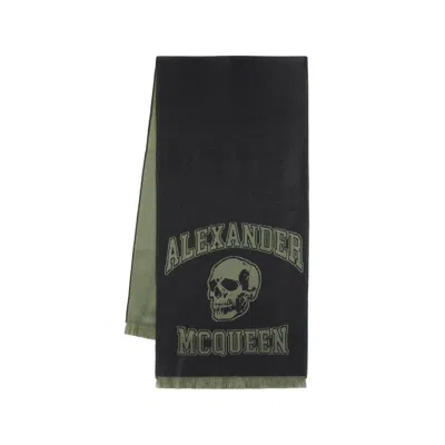 ALEXANDER MCQUEEN ALEXANDER MCQUEEN VARSITY SKULL LOGO SCARF - WOOL - BLACK