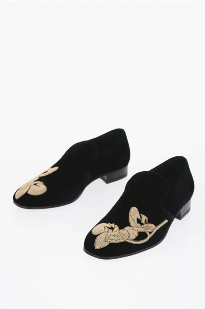 Alexander Mcqueen Velour Loafers With Beads Detail In Black