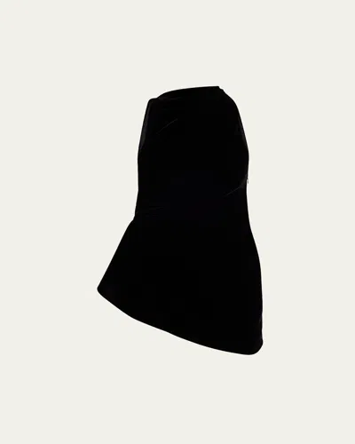 Alexander Mcqueen Velvet Asymmetric Ruched Top In Black