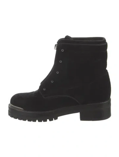 Pre-owned Alexander Mcqueen Velvet Combat Boots In Black
