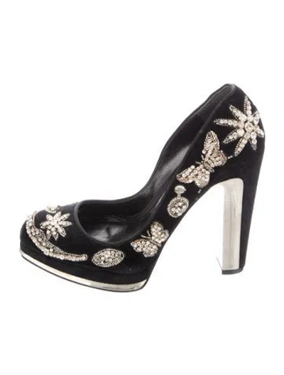 Pre-owned Alexander Mcqueen Velvet Crystal Embellishments Pumps In Black
