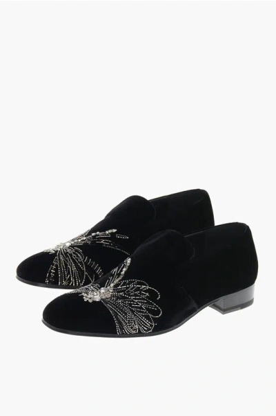 Alexander Mcqueen Velvet Loafers With Sparkle Application