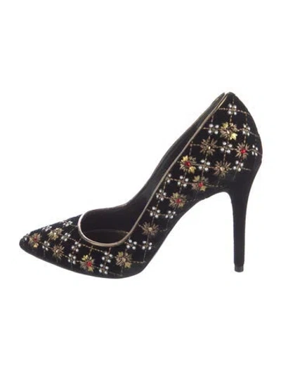 Pre-owned Alexander Mcqueen Velvet Patterned Pumps In Blue