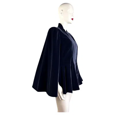 Pre-owned Alexander Mcqueen Velvet Peplum Cape Jacket Fall 2013 In Black