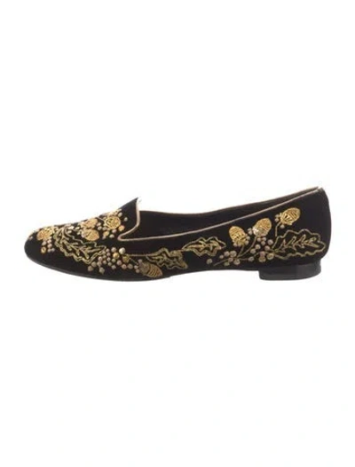 Pre-owned Alexander Mcqueen Velvet Printed Loafers In Black