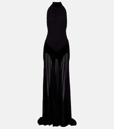 Alexander Mcqueen Velvet-trimmed Silk Georgette Gown In Black