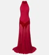 Alexander Mcqueen Velvet-trimmed Silk Georgette Gown In Red
