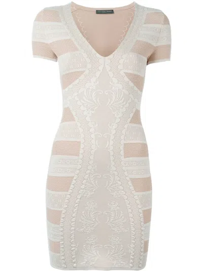 Alexander Mcqueen Victorian Lace Knit Mini Dress In Multi