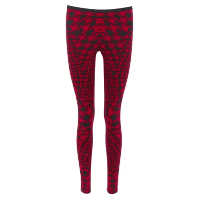 Pre-owned Alexander Mcqueen Vintage 2009 Horn Plenty Houndstooth Knit Leggings Xs In Red
