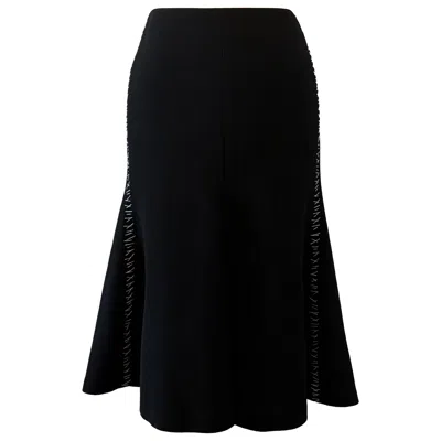 Pre-owned Alexander Mcqueen Vintage  2000s Black Flared Skirt With White Stitch Detail