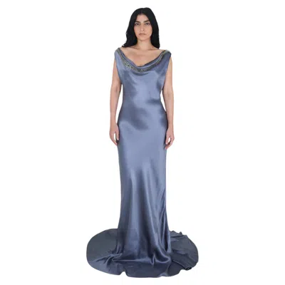 Pre-owned Alexander Mcqueen Vintage  2007 Cowl Neck Silk Gown In Gray