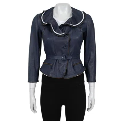Pre-owned Alexander Mcqueen Vintage Blue Leather Jacket Sz.xs