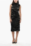 Alexander Mcqueen Ruched Pu-coated Crepe Midi Dress In Black