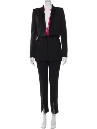 Pre-owned Alexander Mcqueen Virgin Wool Lace Trim Embellishment Pantsuit In Gray
