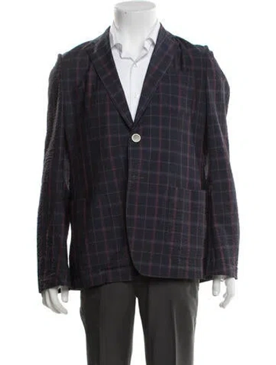 Pre-owned Alexander Mcqueen Virgin Wool Plaid Print Blazer In Blue