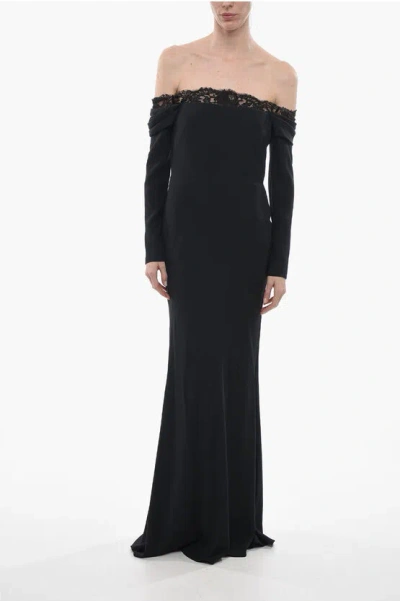 Alexander Mcqueen Viscose Blend Mermaid Dress With Lace Detail In Black