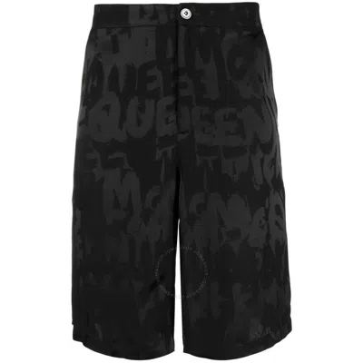 Alexander Mcqueen Viscose Logo-jacquard Shorts In Black