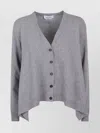 Alexander Mcqueen Vneck Cardigan With Volume And Ribbed Hem In Gray