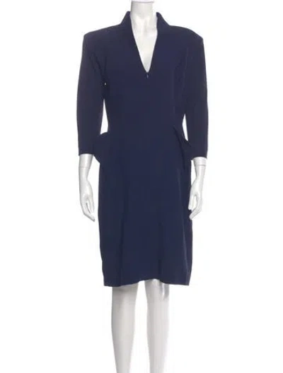 Pre-owned Alexander Mcqueen V-neck Knee-length Dress In Blue