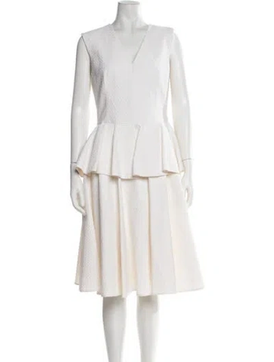 Pre-owned Alexander Mcqueen V-neck Knee-length Dress In White