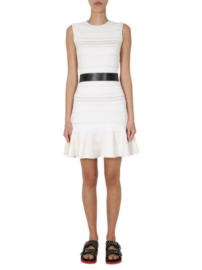Alexander Mcqueen V-neck Knitted Mini Dress In White
