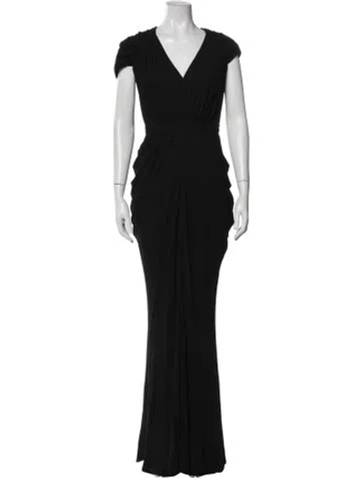 Pre-owned Alexander Mcqueen V-neck Long Dress In Black