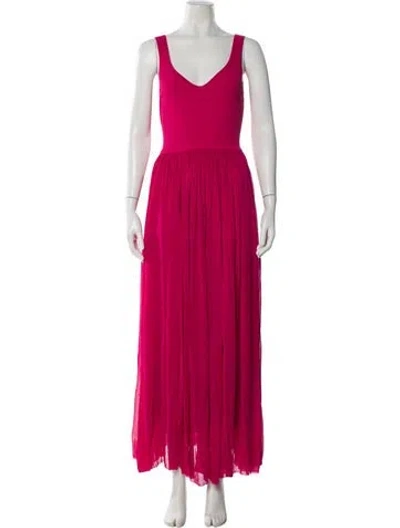 Pre-owned Alexander Mcqueen V-neck Long Dress In Pink