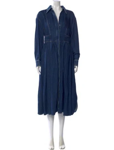 Pre-owned Alexander Mcqueen V-neck Long Dress W/ Tags In Blue