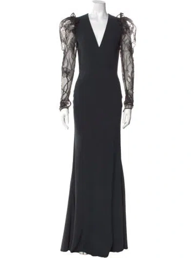 Pre-owned Alexander Mcqueen V-neck Long Dress W/ Tags In Gray