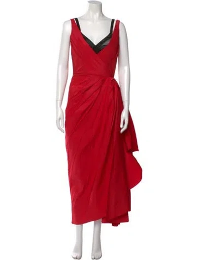 Pre-owned Alexander Mcqueen V-neck Long Dress W/ Tags In Red
