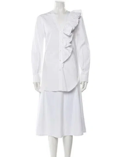 Pre-owned Alexander Mcqueen V-neck Long Sleeve Blouse In White