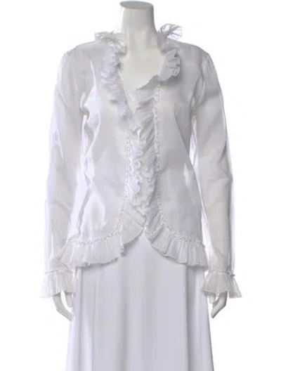 Pre-owned Alexander Mcqueen V-neck Long Sleeve Blouse In White