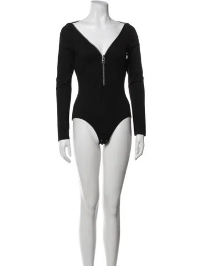 Pre-owned Alexander Mcqueen V-neck Long Sleeve Bodysuit In Black