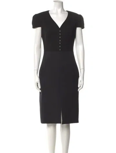 Pre-owned Alexander Mcqueen V-neck Midi Length Dress In Black
