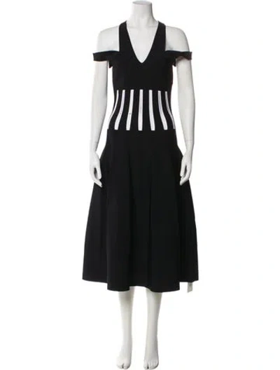 Pre-owned Alexander Mcqueen V-neck Midi Length Dress In Black