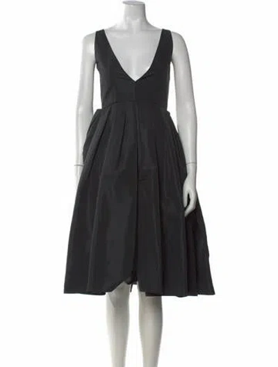 Pre-owned Alexander Mcqueen V-neck Midi Length Dress In Black