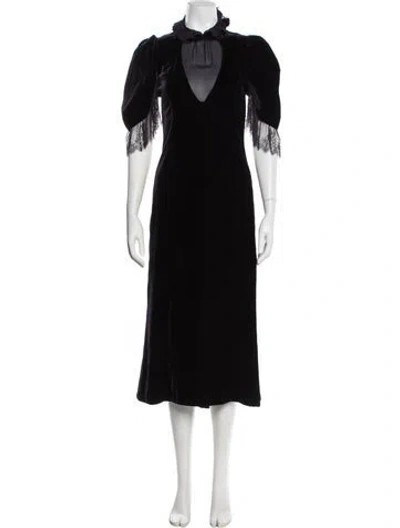 Pre-owned Alexander Mcqueen V-neck Midi Length Dress W/ Tags In Black
