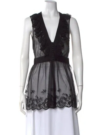 Pre-owned Alexander Mcqueen V-neck Sleeveless Blouse W/ Tags In Black