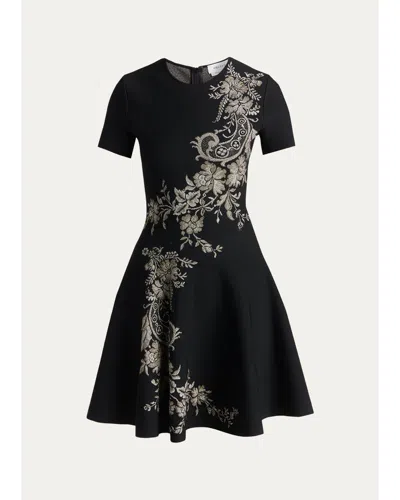 Alexander Mcqueen Volume Asymmetric Jacquard Mini Dress In Black