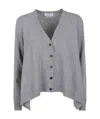 Alexander Mcqueen Vneck Cardigan With Volume And Ribbed Hem In Gray