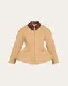 Alexander Mcqueen Waisted Canvas Full-zip Jacket With Lambskin Collar In Brown