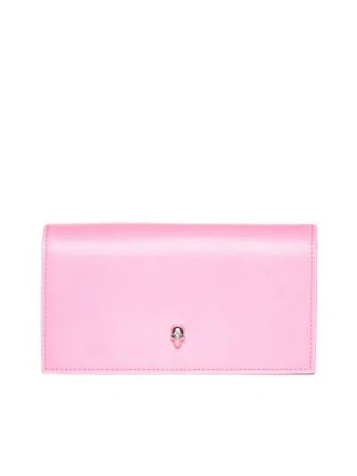 Alexander Mcqueen Skull Leather Wallet In Fluo Pink