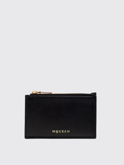 Alexander Mcqueen Logo Stamped Leather Zip Cardholder In Black