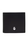 Alexander Mcqueen Calfskin Skull Bifold Card Holder In Black