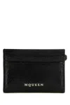 Alexander Mcqueen Leather Wallet With Compact Design And Chain Detail In Black