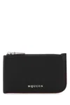 Alexander Mcqueen Light Blue Leather Card Holder In Black