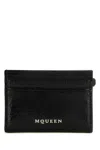Alexander Mcqueen Leather Wallet With Compact Design And Chain Detail In Black