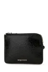 Alexander Mcqueen Men Black Leather Card Holder In Blackcaramelsilver