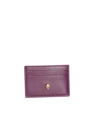 Alexander Mcqueen Skull-motif Leather Cardholder In Burgundy